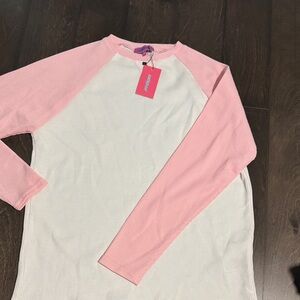 Oversized Edikted Pink and White Long Sleeve Top